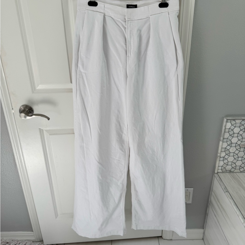 Express Women's Wide Leg Pants in White 10 Long